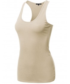 Women's Solid Basic Sleeveless Racer-Back Cotton Based Tank Top