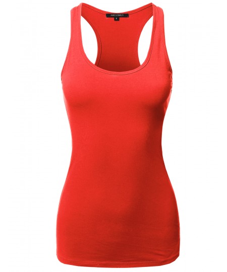 Women's Solid Basic Sleeveless Racer-Back Cotton Based Tank Top