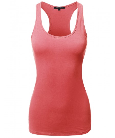 Women's Solid Basic Sleeveless Racer-Back Cotton Based Tank Top