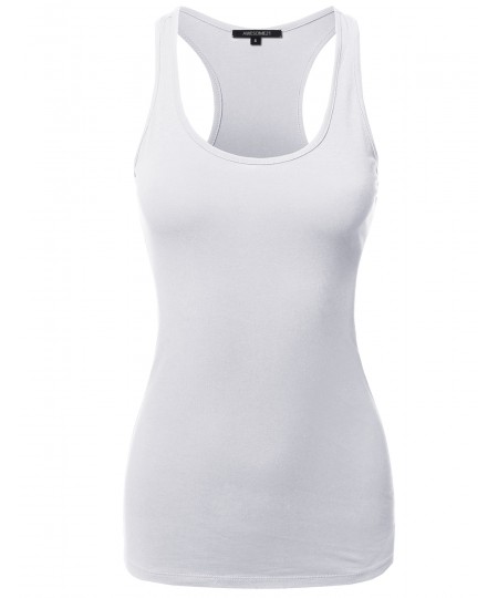 Women's Solid Basic Sleeveless Racer-Back Cotton Based Tank Top