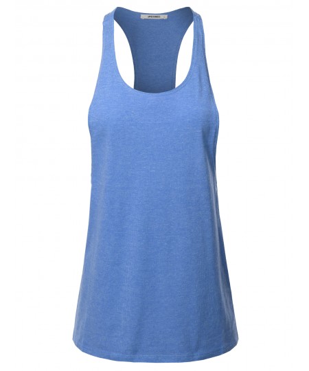 Women's Solid Heather Deep Racer-Back Dropped Armhole Yoga Fitness Tank Top