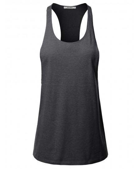 Women's Solid Heather Deep Racer-Back Dropped Armhole Yoga Fitness Tank Top