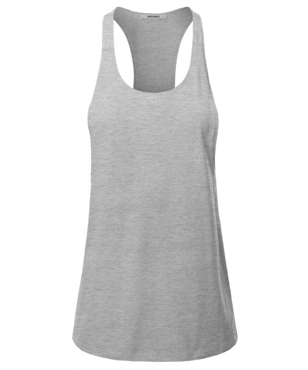 Women's Solid Heather Deep Racer-Back Dropped Armhole Yoga Fitness Tank Top