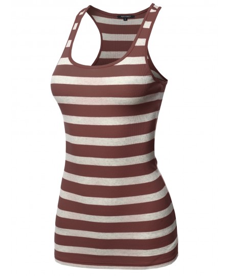 Women's Basic Stripe Ribbed Racer-back Tank Top