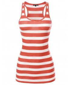 Women's Basic Stripe Ribbed Racer-back Tank Top