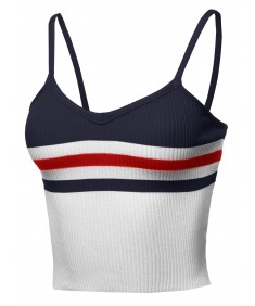 Women's Fitted Color Block Ribbed Crop Tank Top - Made In USA