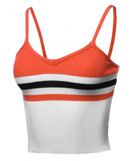 Women's Fitted Color Block Ribbed Crop Tank Top - Made In USA