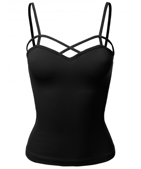 Women's Fitted Cotton Based Cross Strap Caged Crop Tank Top