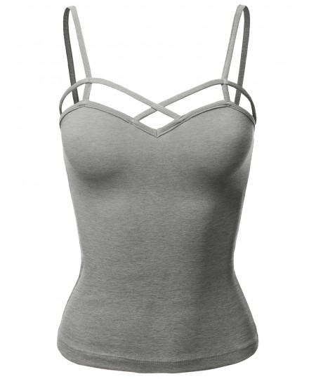 Women's Fitted Cotton Based Cross Strap Caged Crop Tank Top