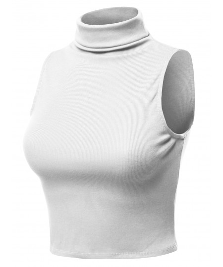 Women's Solid Sleeveless Ribbed Turtle Neck Top