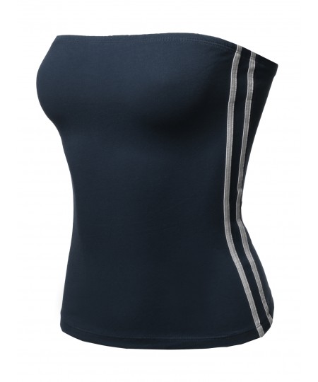 Women's Casual Two-Stripes Side Detail Solid Tube Tank Top