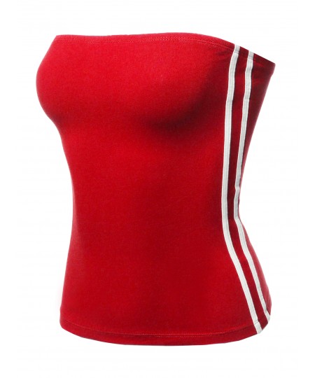 Women's Casual Two-Stripes Side Detail Solid Tube Tank Top