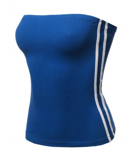 Women's Casual Two-Stripes Side Detail Solid Tube Tank Top