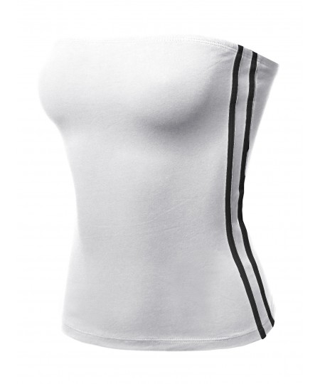 Women's Casual Two-Stripes Side Detail Solid Tube Tank Top