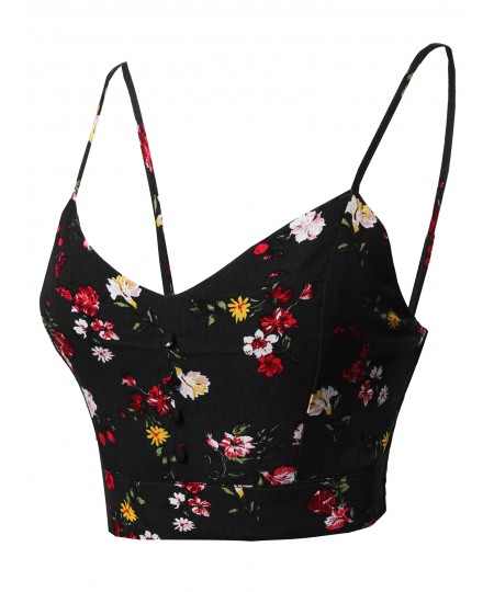 Women's Casual Adjustable Spaghetti Strap printed Crop Top