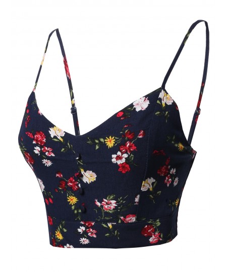 Women's Casual Adjustable Spaghetti Strap printed Crop Top