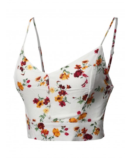 Women's Casual Adjustable Spaghetti Strap printed Crop Top