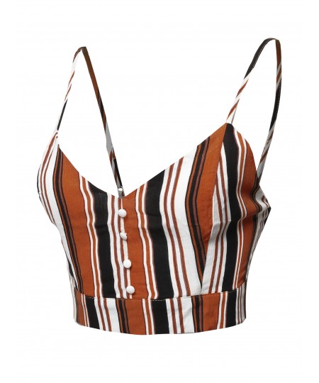 Women's Casual Adjustable Spaghetti Strap printed Crop Top