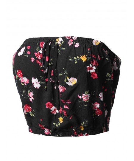 Women's Casual Printed  Drawstring Detail Tube Top