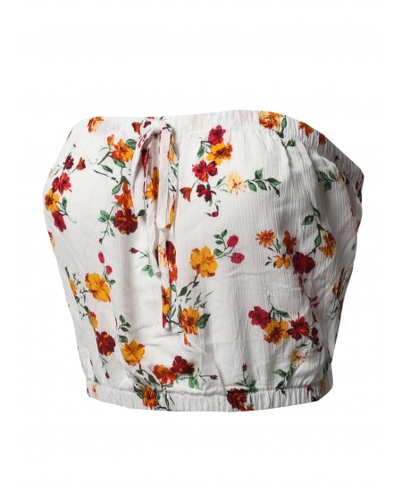 Women's Casual Printed  Drawstring Detail Tube Top