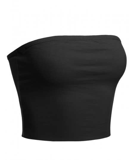 Women's Solid Bra Shelf Cropped Tube Top