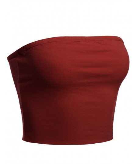 Women's Solid Bra Shelf Cropped Tube Top