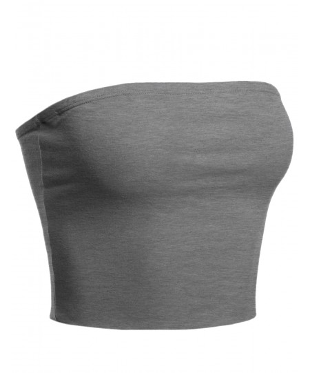 Women's Solid Bra Shelf Cropped Tube Top