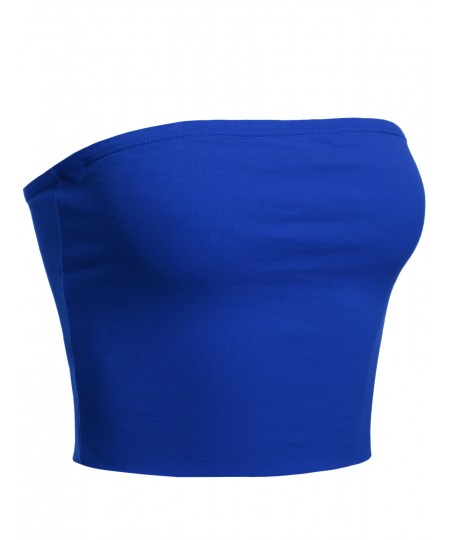 Women's Solid Bra Shelf Cropped Tube Top