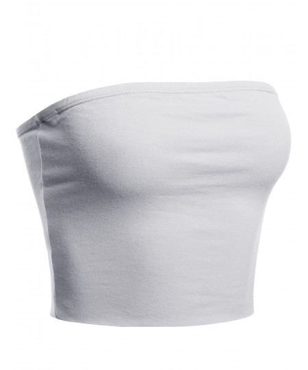 Women's Solid Bra Shelf Cropped Tube Top
