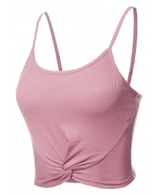 Women's Solid Ribbed Front Knot Cami Crop Tank Top