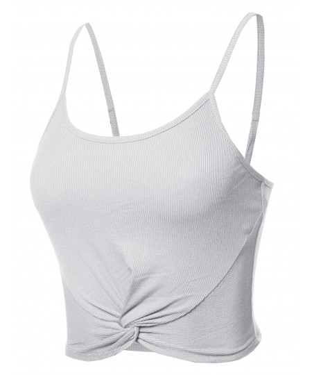 Women's Solid Ribbed Front Knot Cami Crop Tank Top
