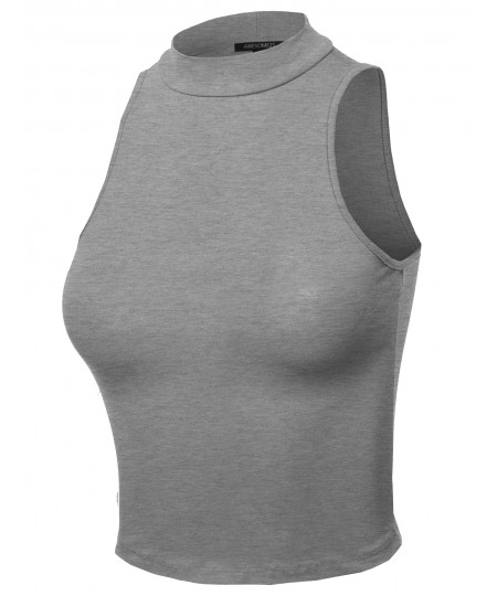 Women's Solid Sleeveless Mock Neck Short Tank Top