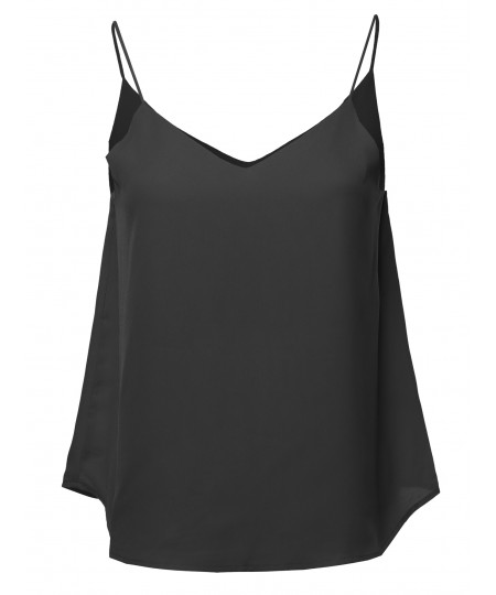 Women's Solid Double V-Neck Cami Woven Tank Top