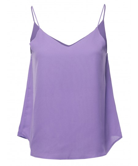 Women's Solid Double V-Neck Cami Woven Tank Top