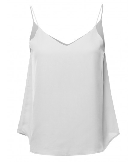 Women's Solid Double V-Neck Cami Woven Tank Top