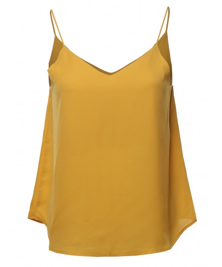 Women's Solid Double V-Neck Cami Woven Tank Top