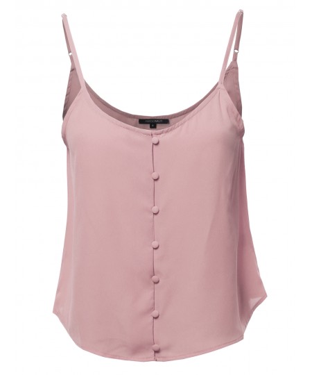 Women's Solid Front Button Cami Woven Top