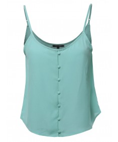 Women's Solid Front Button Cami Woven Top