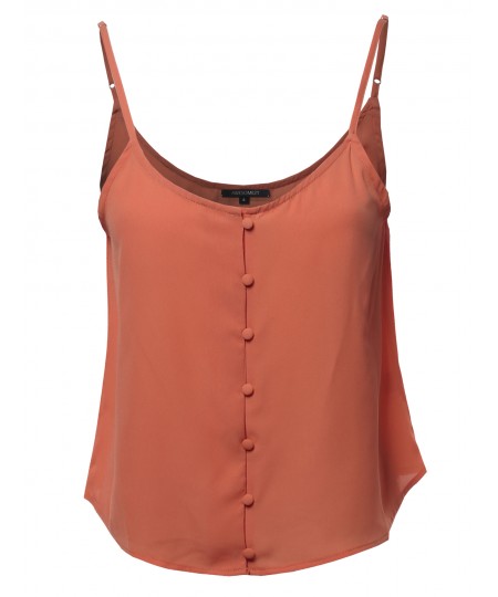 Women's Solid Front Button Cami Woven Top