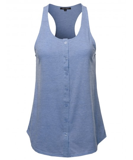 Women's Solid Sleeveless Button Up Tank Top