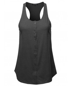 Women's Solid Sleeveless Button Up Tank Top