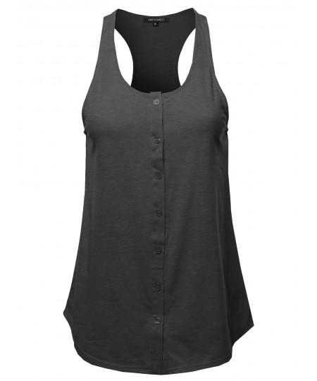 Women's Solid Sleeveless Button Up Tank Top