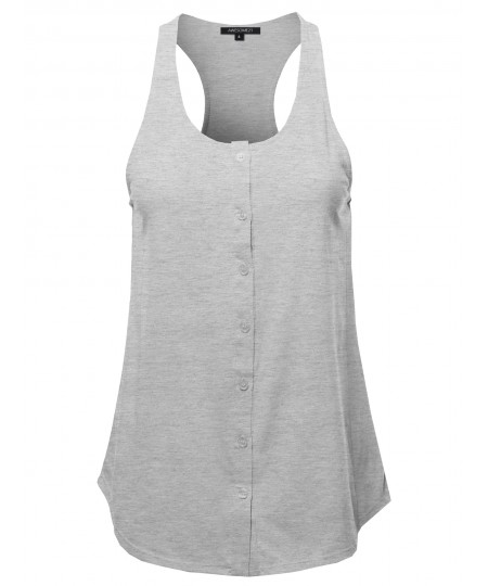 Women's Solid Sleeveless Button Up Tank Top