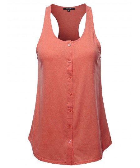 Women's Solid Sleeveless Button Up Tank Top