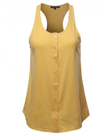 Women's Solid Sleeveless Button Up Tank Top