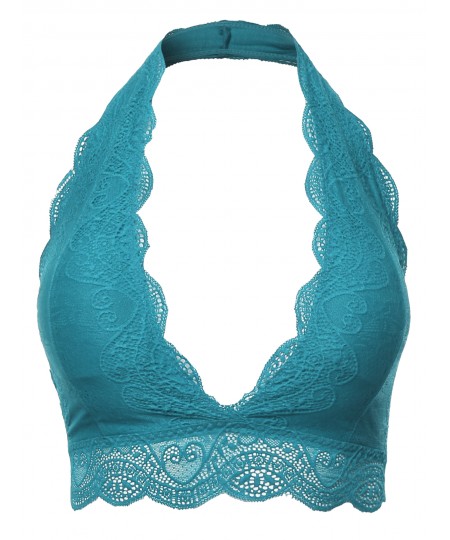 Women's Solid Lace Cami Halter Neck Bralette