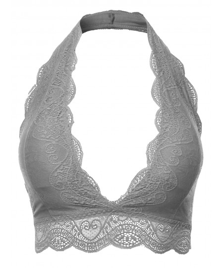 Women's Solid Lace Cami Halter Neck Bralette