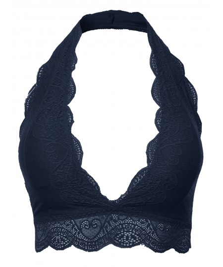 Women's Solid Lace Cami Halter Neck Bralette