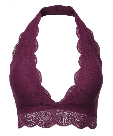 Women's Solid Lace Cami Halter Neck Bralette