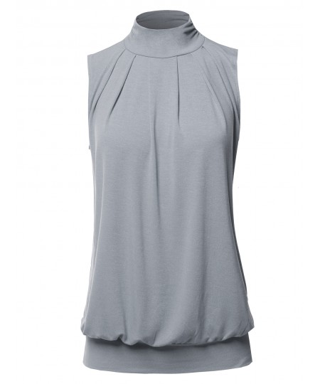 Women's Solid Sleeveless High Turtleneck Top